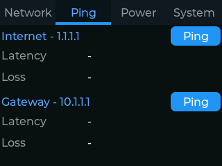 Ping tab before a run, latency and loss both blank