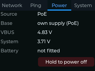 Power tab on PoE, base on its own supply, VBUS 4.83 V
